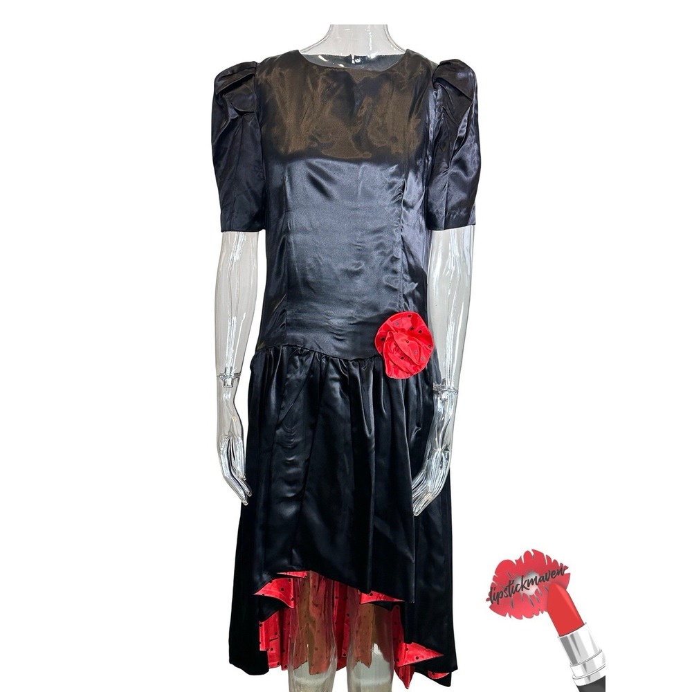 VTG 50s Dress No Brand Orâ Size Tag Black Red Polka Dot Starlet Pin Up Cocktail